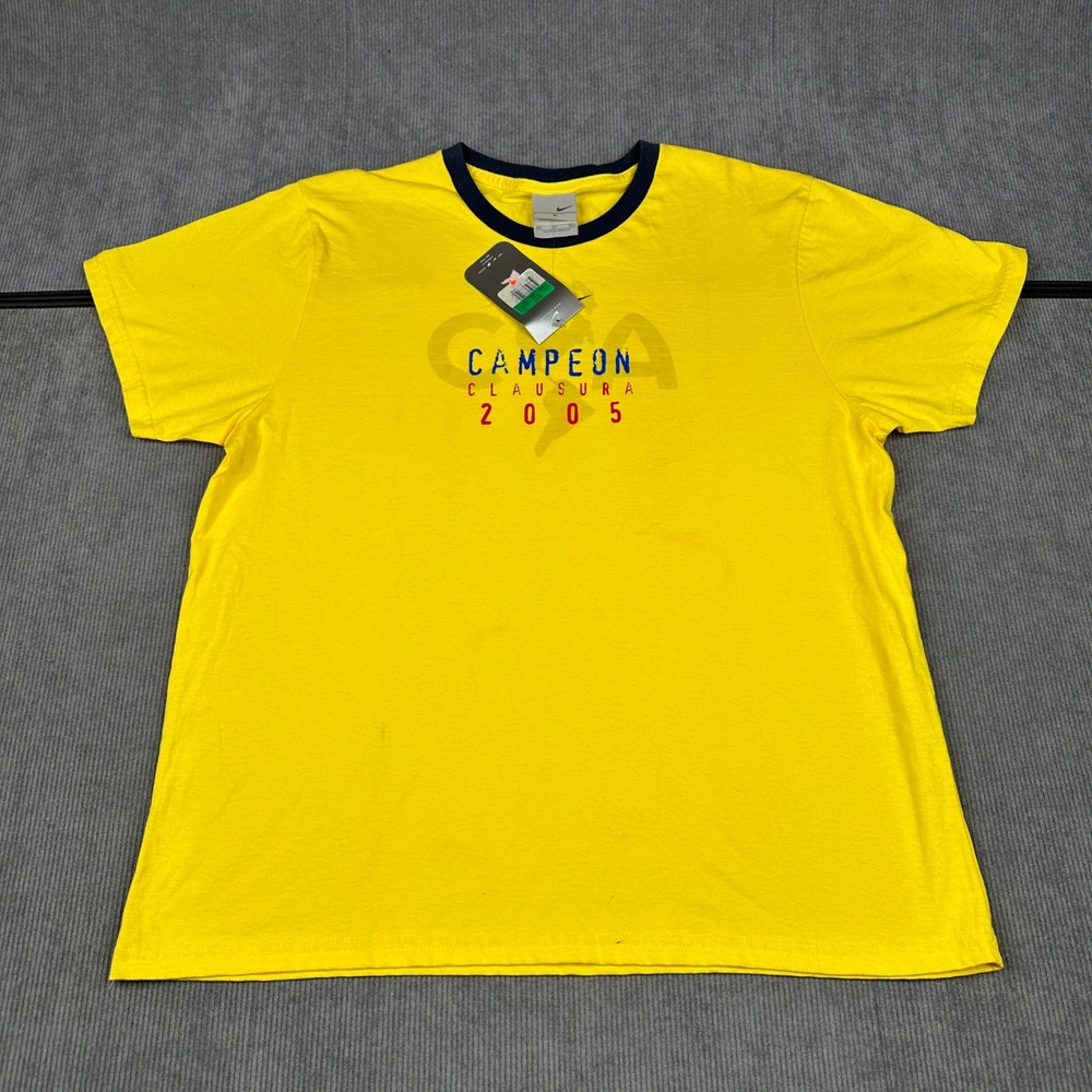 Nike‎ Club America Campeon Clausura 2005 Yellow Ringer y2k T-Shirt XL NWT 183456